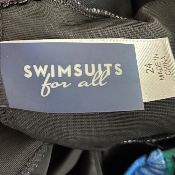 Swimsuits For All 24W Tropical Floral Swim Dress One Piece Skirted Twist Front - Picture 8 of 10